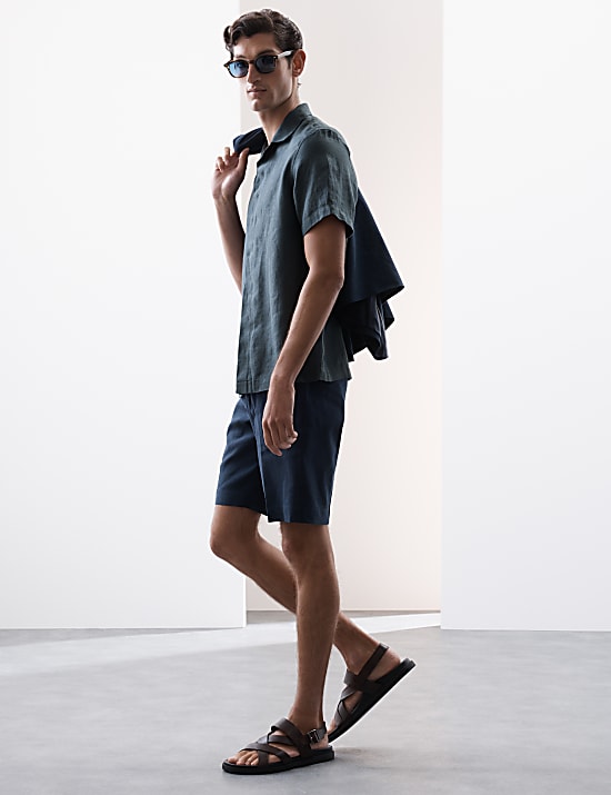 Hemd aus reinem Leinen mit kubanischem Kragen und Fischgrätmuster