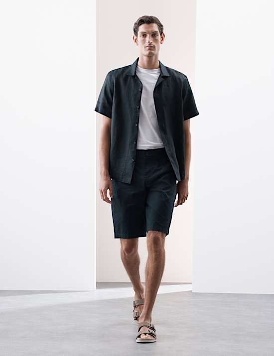Pure Linen Herringbone Cuban Collar Shirt
