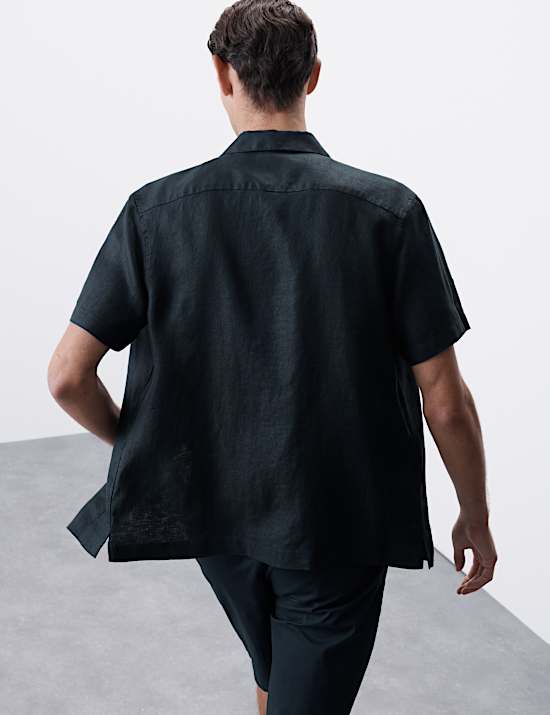 Pure Linen Herringbone Cuban Collar Shirt