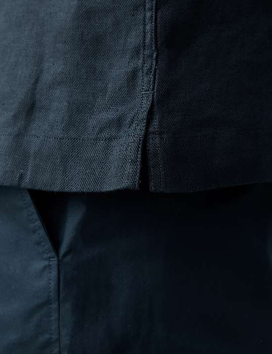 Pure Linen Herringbone Cuban Collar Shirt