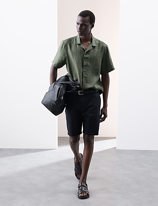 Pure Linen Herringbone Cuban Collar Shirt