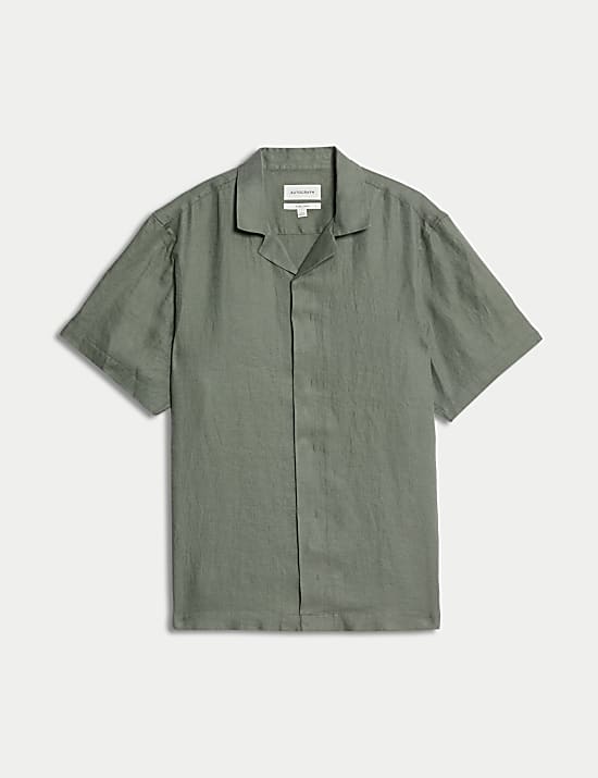 Pure Linen Herringbone Cuban Collar Shirt