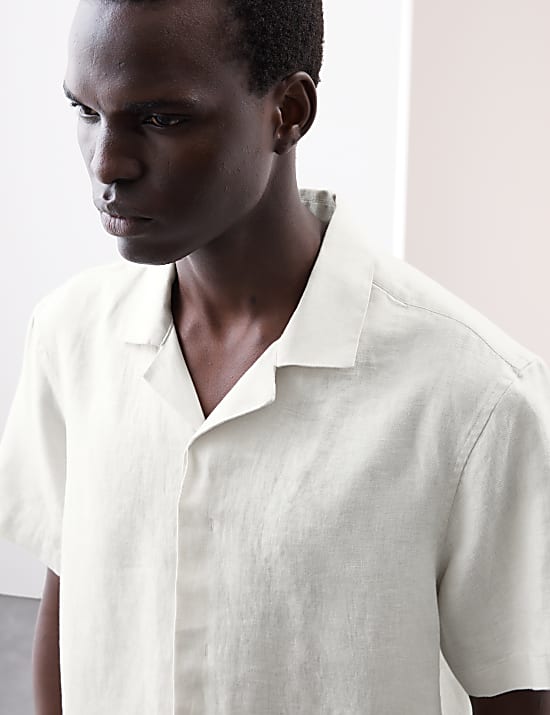 Pure Linen Herringbone Cuban Collar Shirt