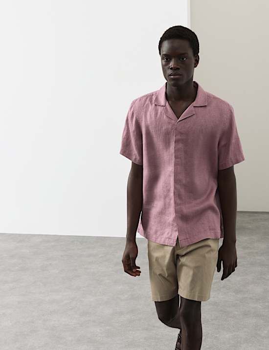 Pure Linen Herringbone Cuban Collar Shirt