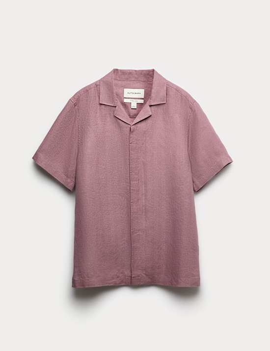 Chemise 100 % lin &agrave; col cubain et motif chevrons