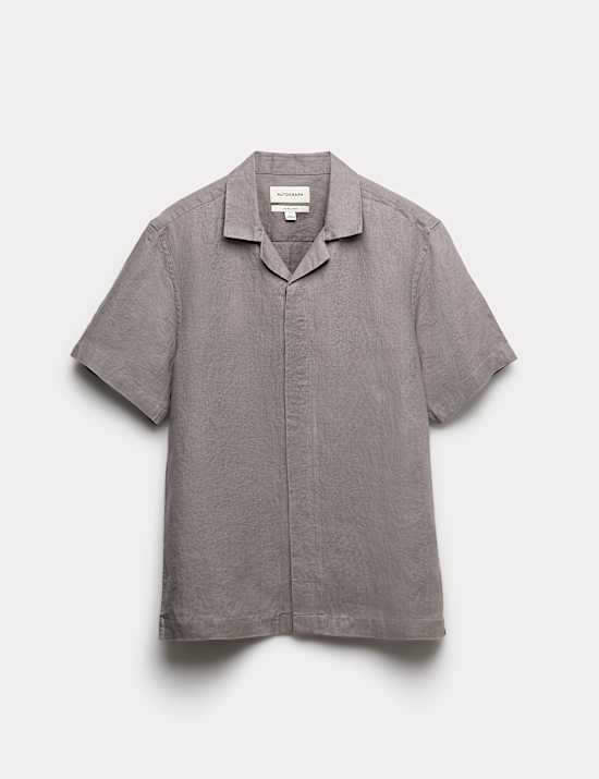 Pure Linen Herringbone Cuban Collar Shirt