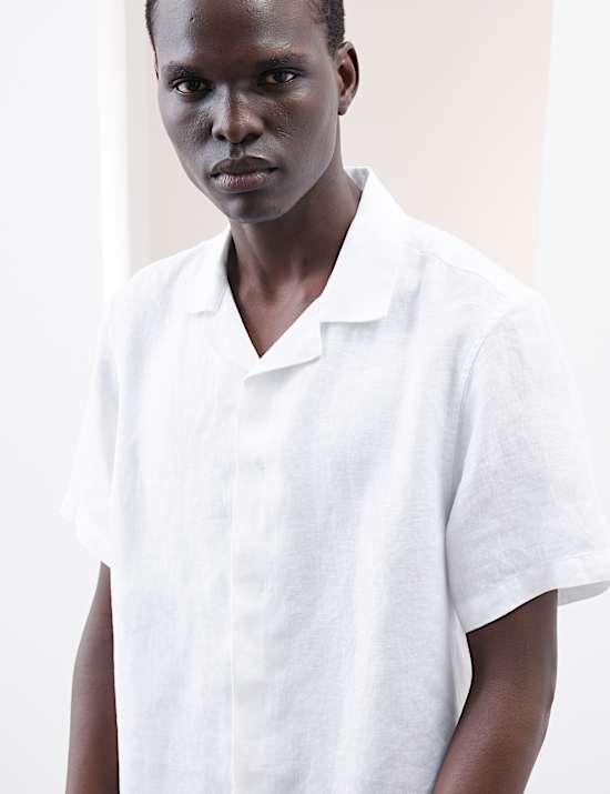 Pure Linen Herringbone Cuban Collar Shirt