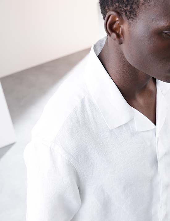Pure Linen Herringbone Cuban Collar Shirt