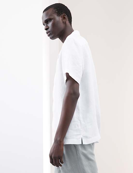 Pure Linen Herringbone Cuban Collar Shirt