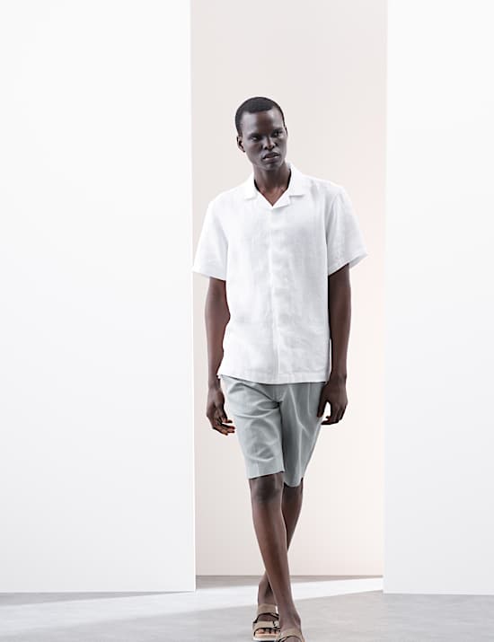 Pure Linen Herringbone Cuban Collar Shirt