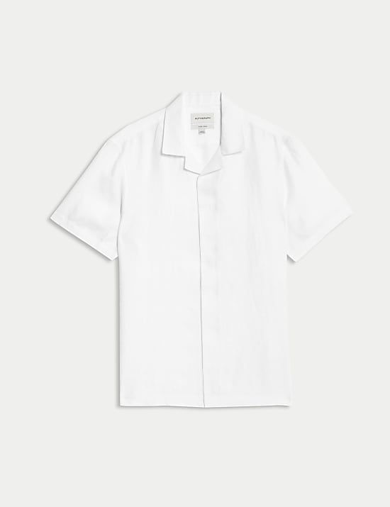 Pure Linen Herringbone Cuban Collar Shirt