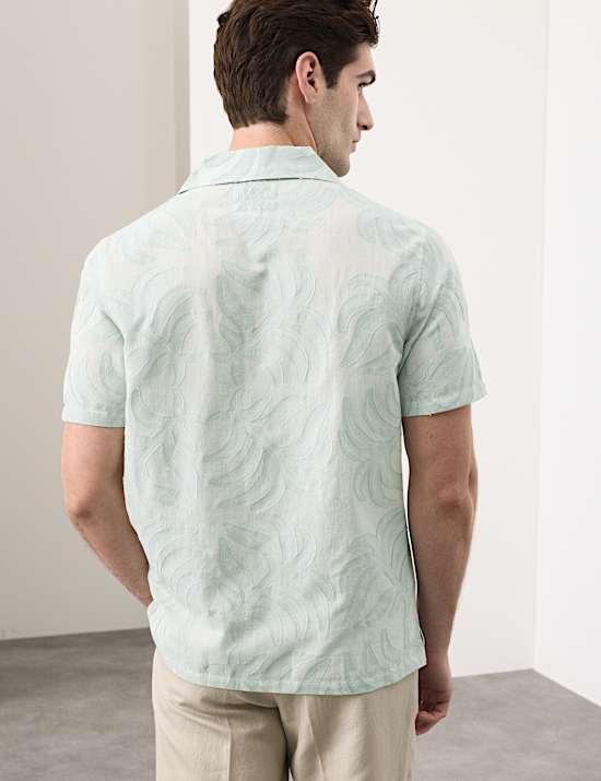 Katoenrijk overhemd met korte mouwen van jacquard