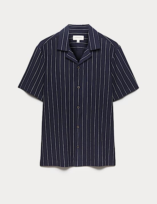 Chemise &agrave; manches courtes et rayures en seersucker froiss&eacute;