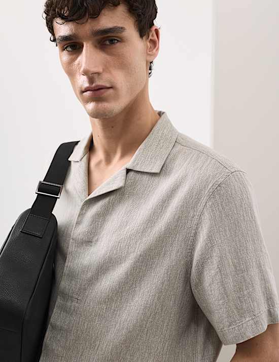 Camisa de mezcla de lino de manga corta