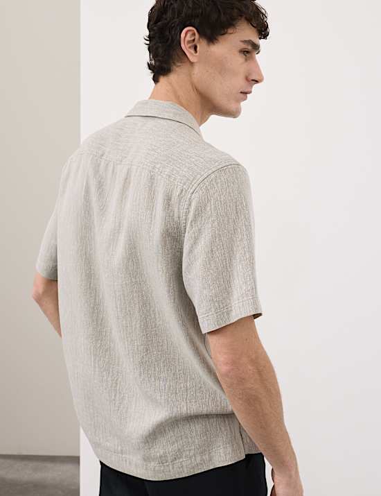 Camisa de mezcla de lino de manga corta