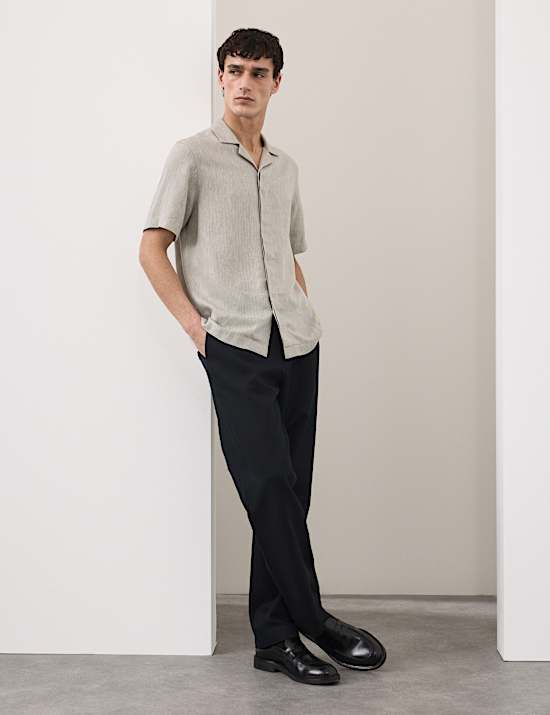 Camisa de mezcla de lino de manga corta