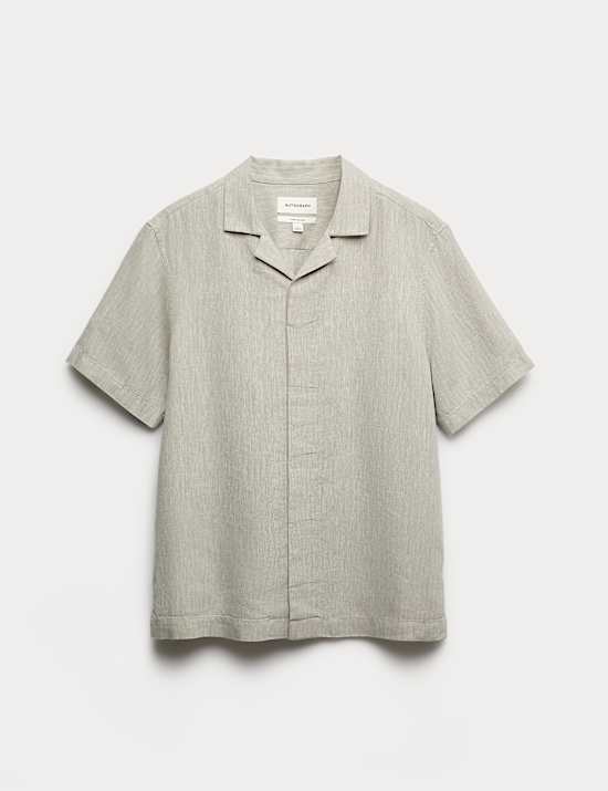 Camisa de mezcla de lino de manga corta