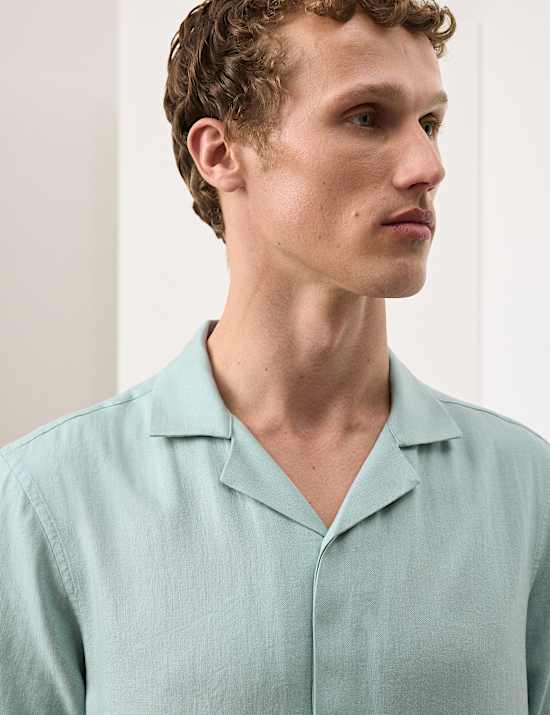 Chemise en lin m&eacute;lang&eacute; &agrave; manches courtes