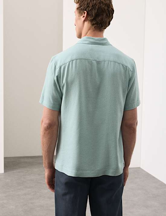 Chemise en lin m&eacute;lang&eacute; &agrave; manches courtes