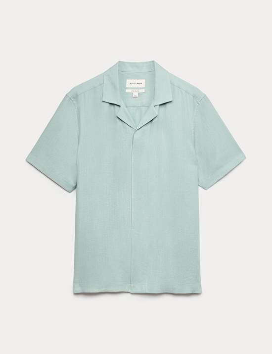 Chemise en lin m&eacute;lang&eacute; &agrave; manches courtes