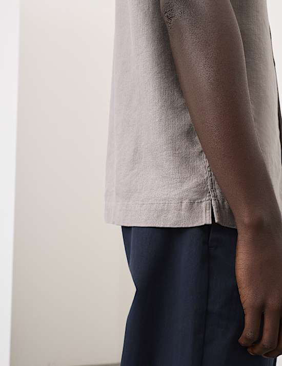 Kemeja Campuran Linen Lengan Pendek