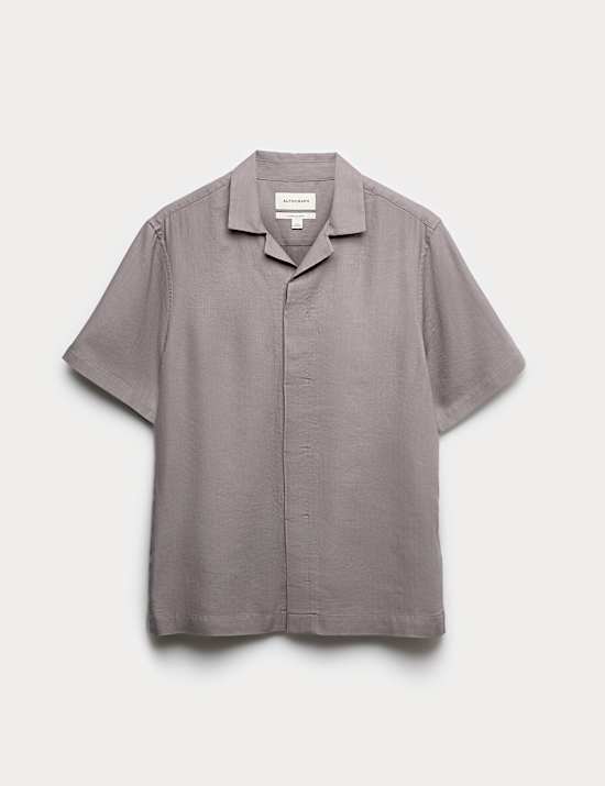 Kemeja Campuran Linen Lengan Pendek