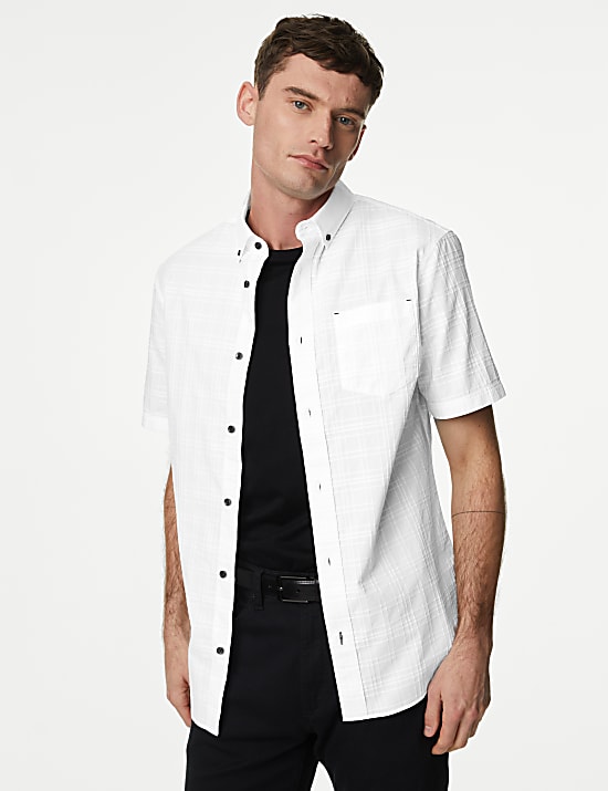 Easy Iron Pure Cotton Textured Check Shirt