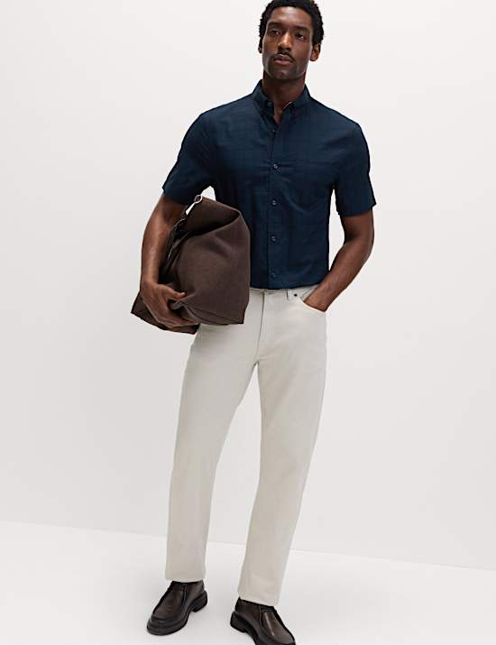 Chemise &agrave; manches courtes &agrave; carreaux coupe standard 100 % coton, repassage facile