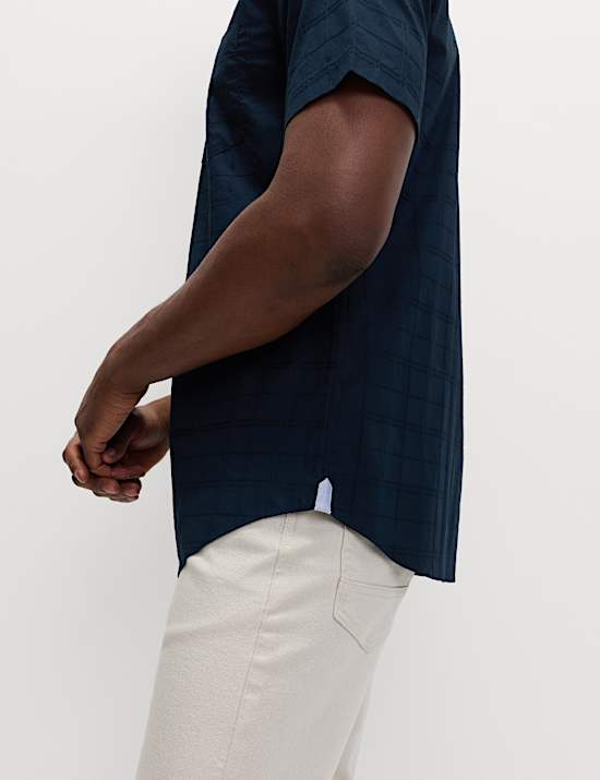 Chemise &agrave; manches courtes &agrave; carreaux coupe standard 100 % coton, repassage facile