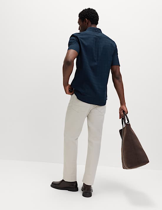 Chemise &agrave; manches courtes &agrave; carreaux coupe standard 100 % coton, repassage facile