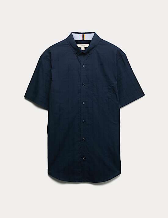 Chemise &agrave; manches courtes &agrave; carreaux coupe standard 100 % coton, repassage facile