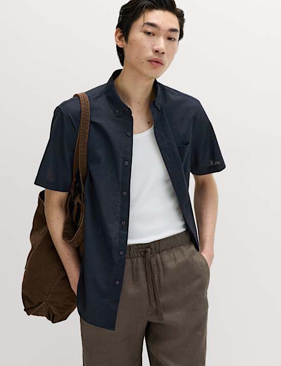 Regular Fit Linen Rich Short Sleeve Shirt