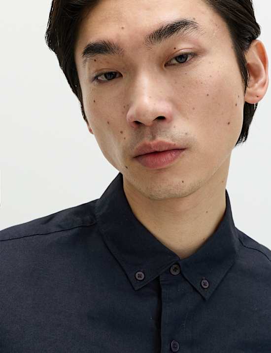 Regular Fit Linen Rich Short Sleeve Shirt