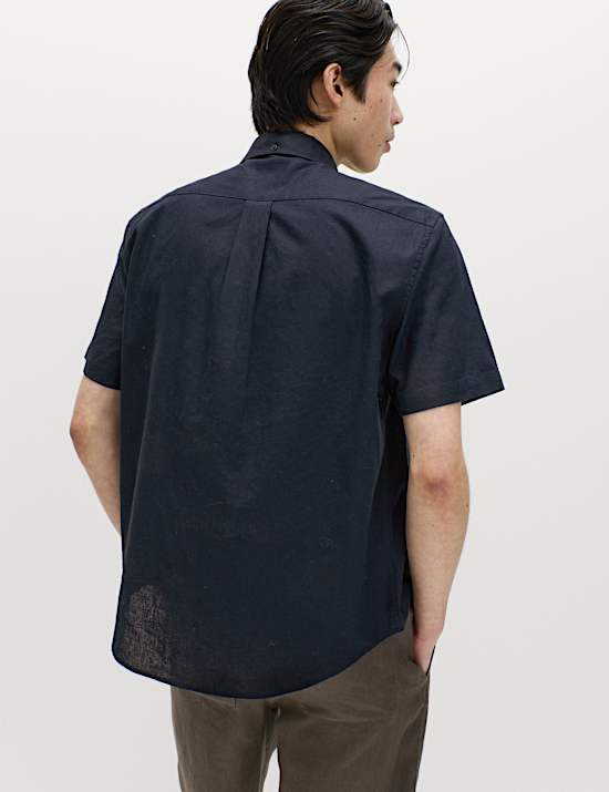 Regular Fit Linen Rich Short Sleeve Shirt
