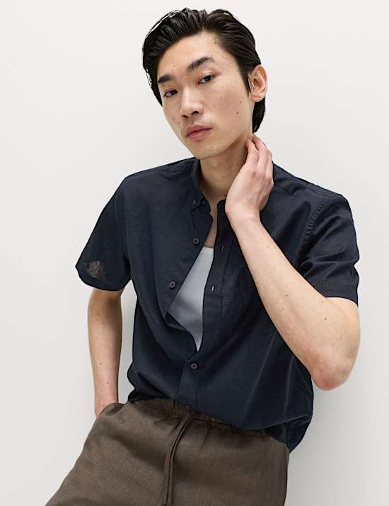 Regular Fit Linen Rich Short Sleeve Shirt