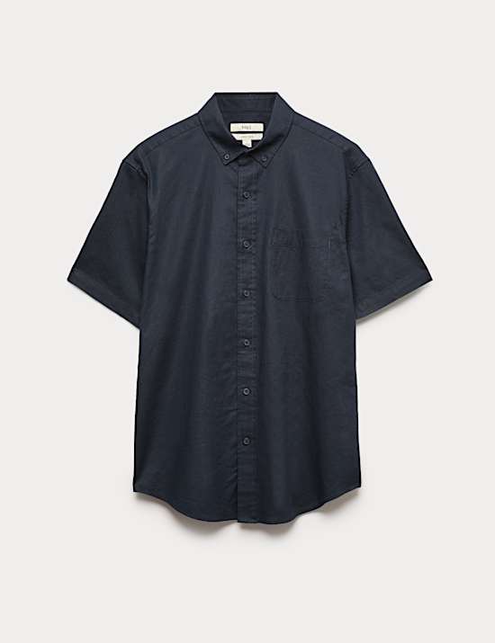 Regular Fit Linen Rich Short Sleeve Shirt