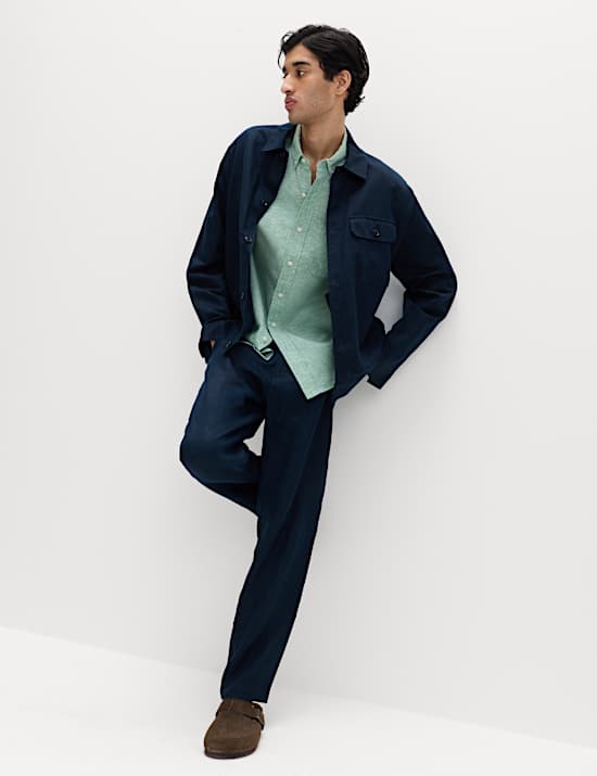 Regular Fit Linen Rich Short Sleeve Shirt