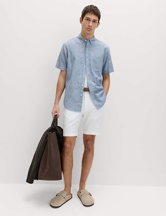 Regular Fit Linen Rich Short Sleeve Shirt