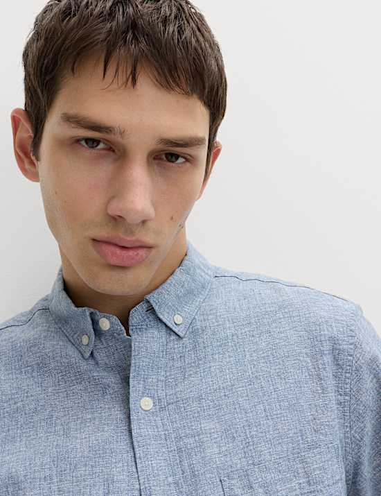 Regular Fit Linen Rich Short Sleeve Shirt