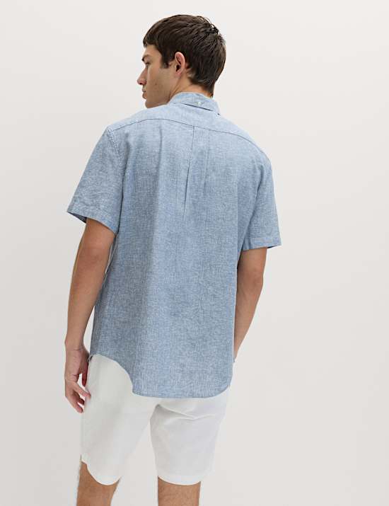 Regular Fit Linen Rich Short Sleeve Shirt