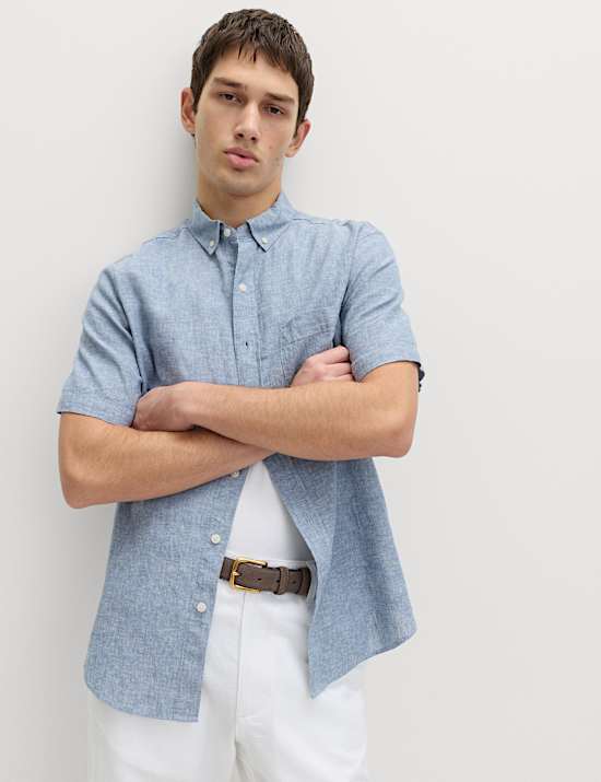 Regular Fit Linen Rich Short Sleeve Shirt