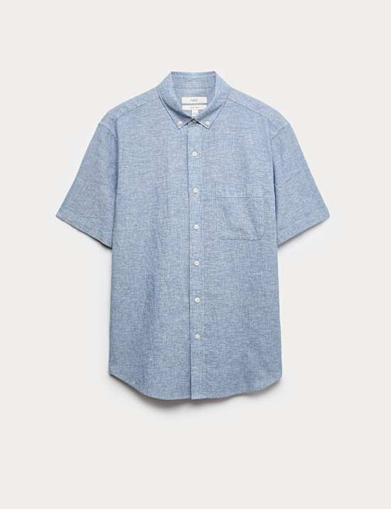 Regular Fit Linen Rich Short Sleeve Shirt