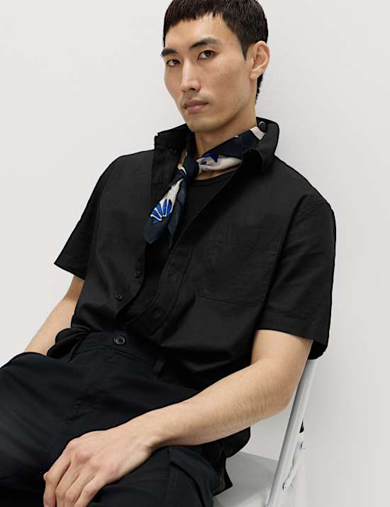 Regular Fit Linen Rich Short Sleeve Shirt