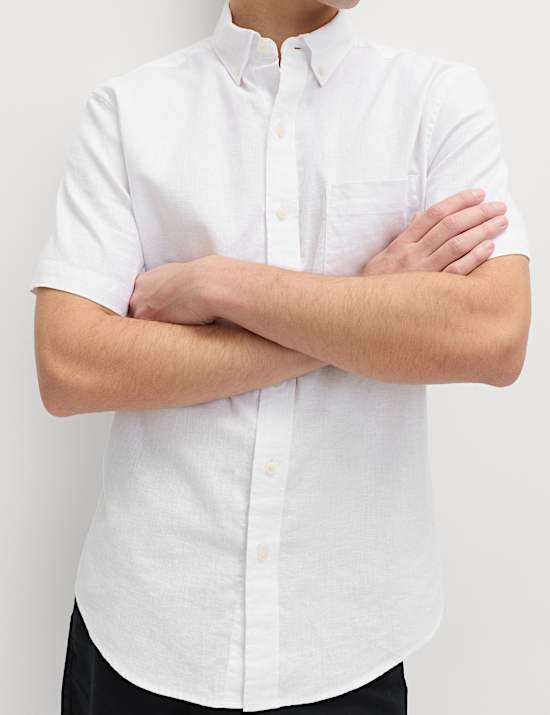 Regular Fit Kurzarm-Hemd mit hohem Leinenanteil