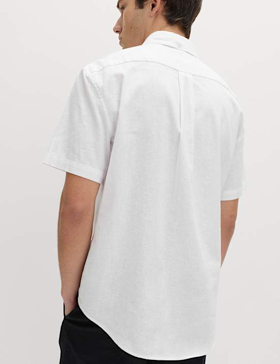 Regular Fit Kurzarm-Hemd mit hohem Leinenanteil