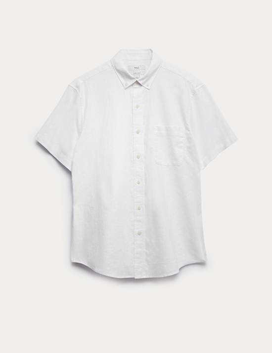 Regular Fit Kurzarm-Hemd mit hohem Leinenanteil