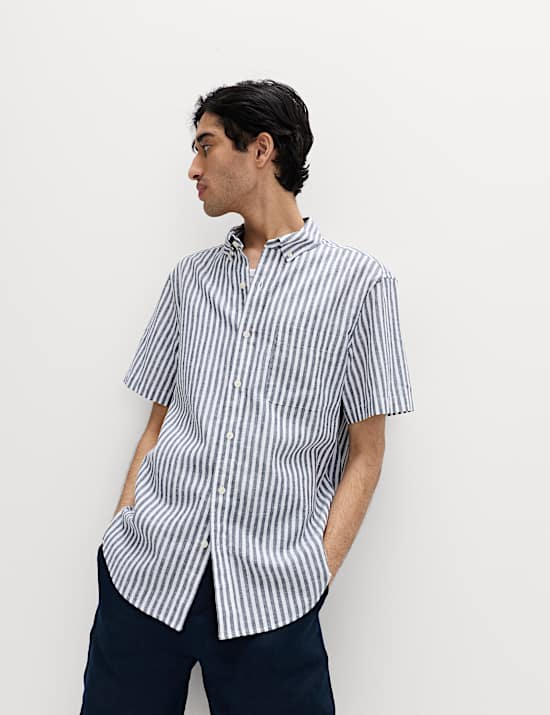 Regular Fit Linen Rich Short Sleeve Shirt