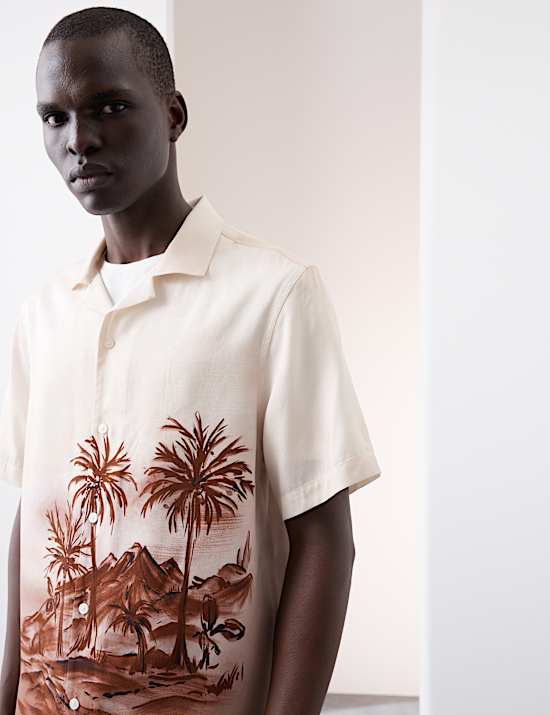 Scenic Print Cuban Collar Shirt