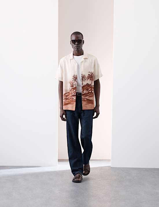 Chemise &agrave; imprim&eacute; sc&eacute;nique et col cubain