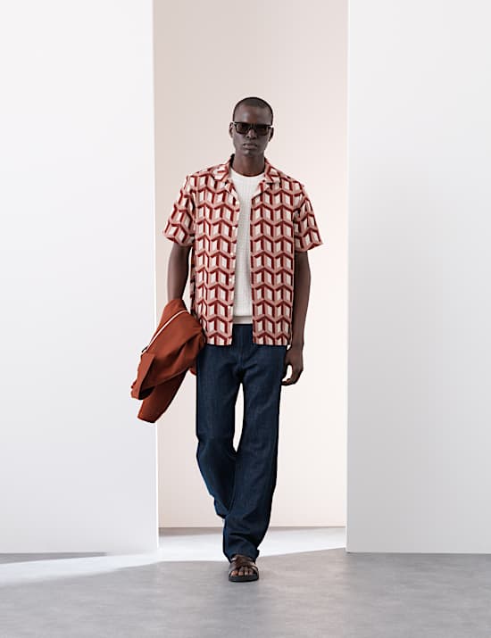 Regular Fit Short Sleeve Geometric Print Shirt